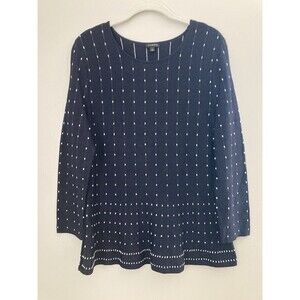 Talbots Dot Sweater Navy Blue Size SMALL Long Sleeve